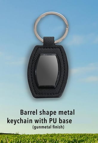 Barrel Shape Metal Keychain With PU Base (Gunmetal Finish)