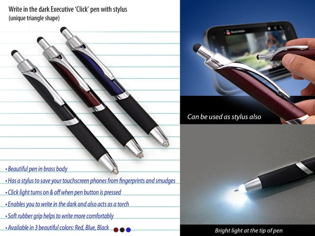 Write In The Dark Executive ‘Click’ Pen With Stylus (Brass Body) (Triangle Shape)