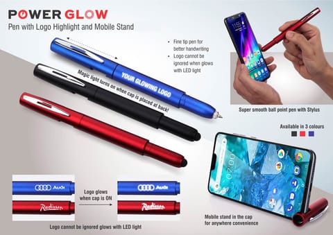 PowerGlow Pen With Logo Highlight And Mobile Stand