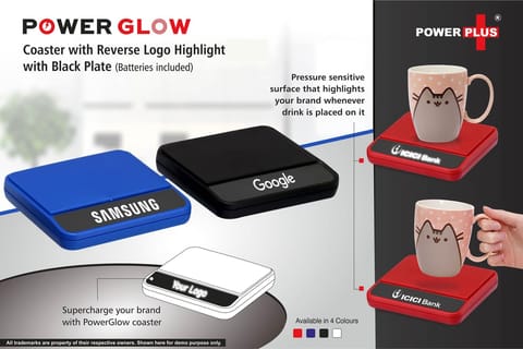 PowerGlow Coaster With Reverse Logo Highlight | With Black Plate (Batteries Included