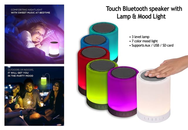 Touch Bluetooth Speaker With Lamp & Mood Light | 3 Mode Lamp | Supports Aux / USB / SD Card