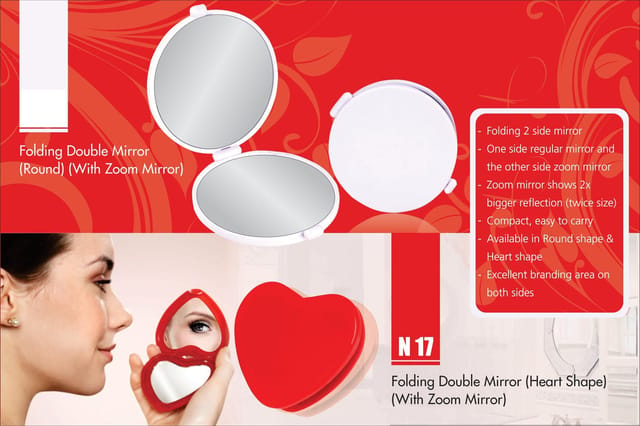 Folding double mirror (Heart shape) (with zoom mirror)