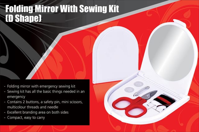 Folding mirror with sewing kit (D shape)