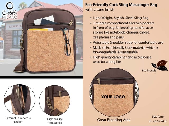Eco-Friendly Cork Sling Messenger Bag With 2 Tone Finish