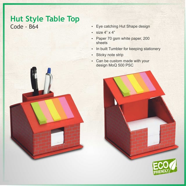 3 In 1 Hut Style Table Top With Pen Stand, Sticky Notes And Writing Slips (250 Sheets)