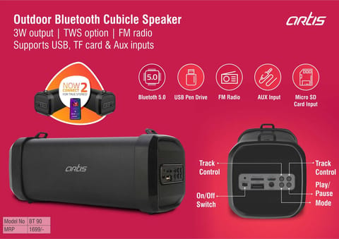 Artis Outdoor Bluetooth Cubicle Speaker | 3W Output | TWS Option | FM Radio | Supports USB, TF Card & Aux Inputs (BT90) (MRP 1699)