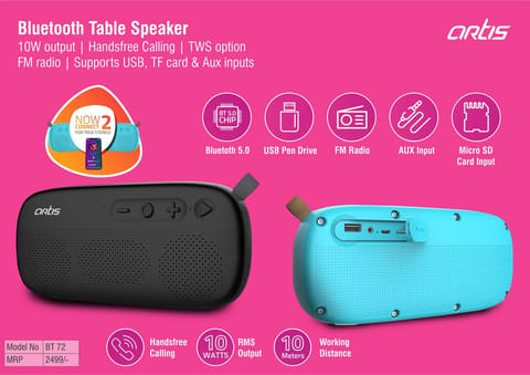 Artis Bluetooth Table Speaker | 10W Output | Handsfree Calling | TWS Option | FM Radio | Supports USB, TF Card & Aux Inputs (BT72) (MRP 2499)