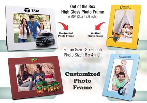 Out Of The Box High Gloss Photo Frame In MDF | With Customized Frame & Insert | Photo Size 4×6 Inch | Horizontal | MOQ 100 Pcs