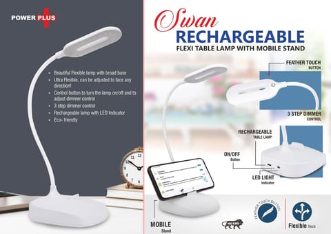 Rechargeable Flexi table lamp with Mobile stand | 3 step dimmer control | Feather Touch button