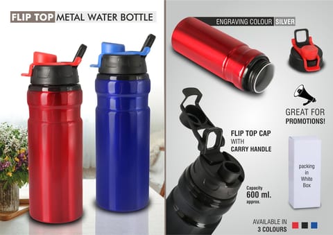 Flip top Metal water bottle (600 ml approx)