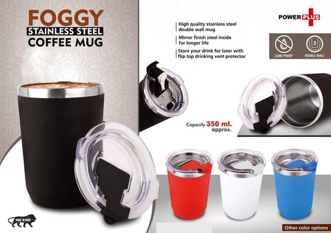 Foggy: Stainless Steel Coffee Mug | Premium Clear Cap With Flip Top Lid | Leakproof | Capacity 350ml Approx