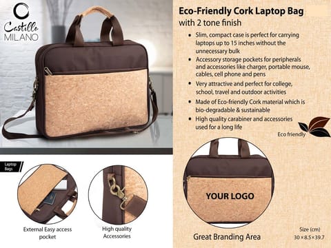 Eco-Friendly Cork Laptop Bag with 2 tone finish