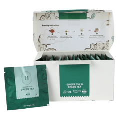 Hustlebush Ginger Tulsi Green Tea 25 Pyramid Tea Bags Boosts Immunity Made using 100% Natural Flavours