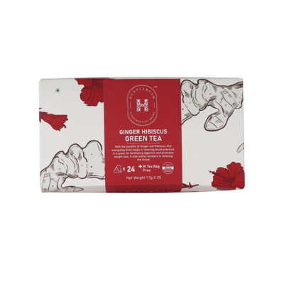 Hustlebush Ginger Hibiscus Green Tea 25 Pyramid Tea Bags For Weight Loss Made using 100% Natural Flavours