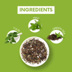 Hustlebush Tulsimint Green Tea Whole Leaf Loose Tea Relaxing Tea 100% Natural Flavours 50g loose Leaf