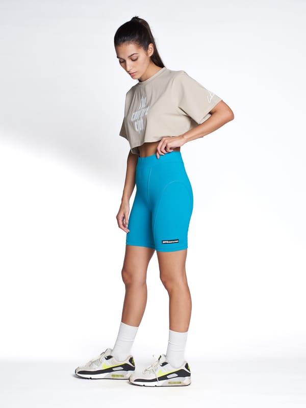 CONTRAST STITCH DETAIL CYCLING SHORTS - BLUE