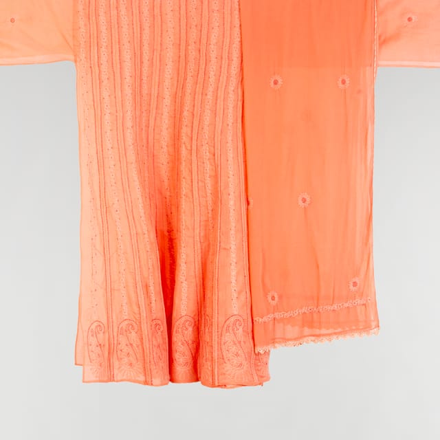 Creamsicle Orange Colour / Cotton Suit Piece / Pre-Stiched Anarkali / Chikankari Embroidery