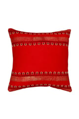 Block Printing Red Hand Embroidered Cushion Cover