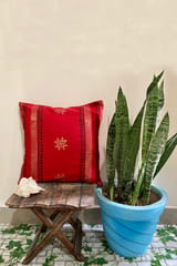 Block Printing / Hand Embroidered / Cushion Cover / Red Colour