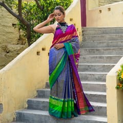 Pochampally Ikkat Silk Saree / Multicolour HPISSVY0121