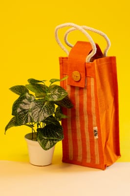 Oxford Jute Water Bottle Bag | Orange | Handcrafted | 100% natural