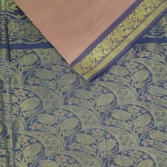 Grey/Dark Blue Hand Woven Cotton Saree-001 With Jacqud Technique