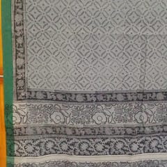 Grey/Black Hand Woven Cotton Saree With Blouse-004