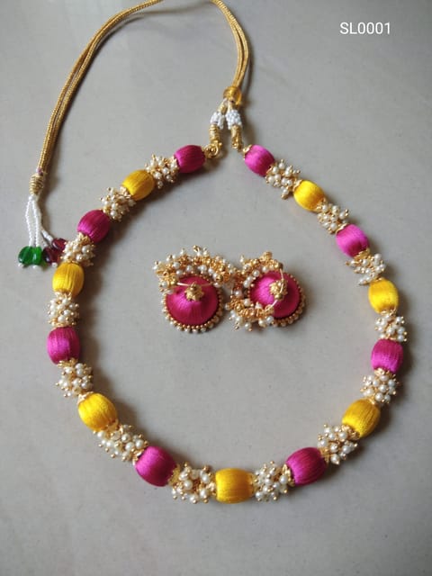 Silk Thread Necklace With Earrings SL0001