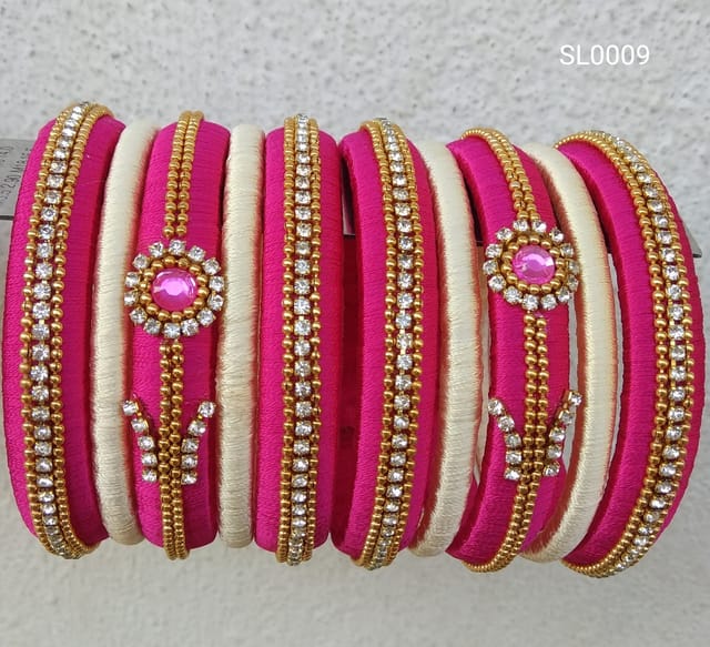 Pink Silk Thread Bangles - SL0009