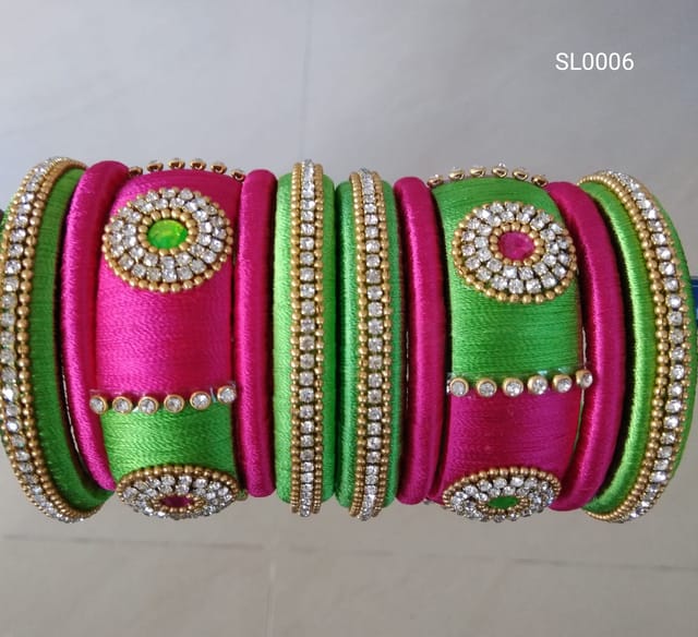 Pink and Green Silk Thread Bangle Set SL0006