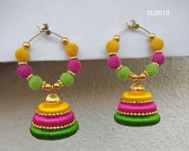 Multi Colour Silk Thread Earrings - SL0010
