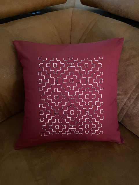Cushion Covers Katha Design 16"x16"Red Set Of 5