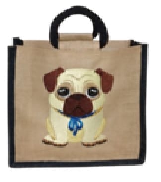 Pug Dog Jute Patch Work Bag ( CFC - KC005F )