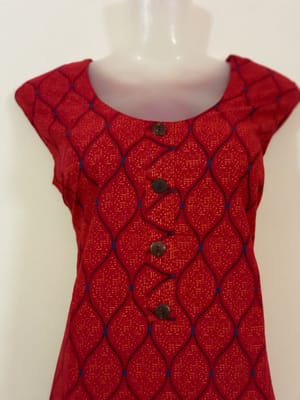 Red Kurti With Black Lining & Red Palazzo