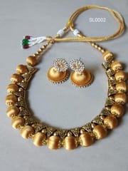 Cotton Saree Ikkat Pallu And Border With Kalamkari 1 Meter Blouse & Silk Thread Necklace With Earrings Combo 2