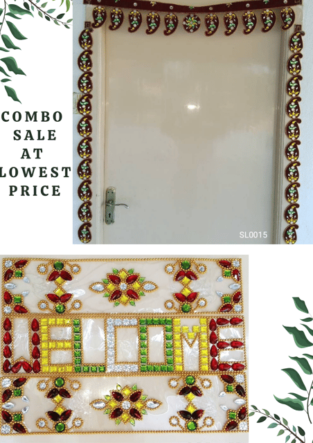 Traditional Door Toran With Velvet Cloth & Welcome Wall Decoration Set Combo 3