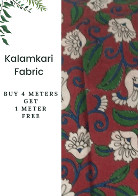 Red Kalamkari Fabric - 3