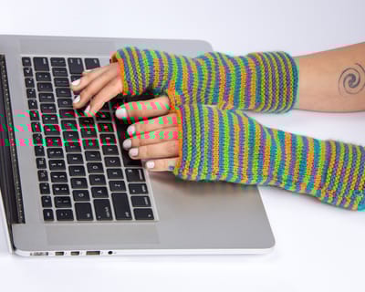 Fingerless Striped Mittens or Gloves / Woollen