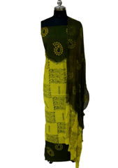 Yellow & Green Crepe Dress Material JL89