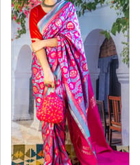 Banarasi Silk Jangla Saree | Magenta Colour