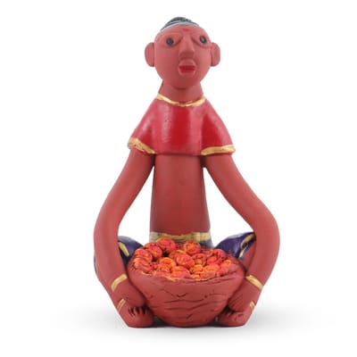 Terracotta Women Figurine | Flower Basket