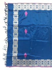 Handloom Kadwa Booti,Border With Reshmi Silver Zari Dupatta Blue color. Silk/Silk -DUP-013
