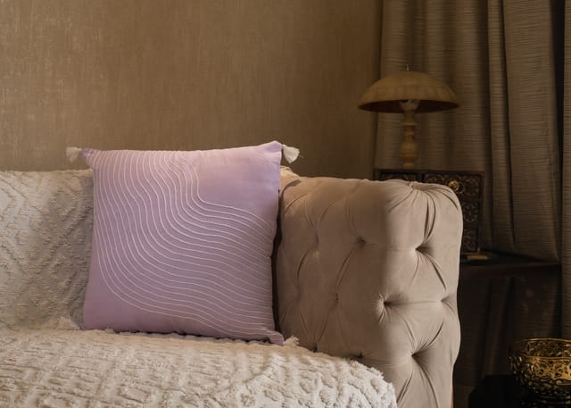 Purple Chikankari Embroidered Linen Cushions Cover