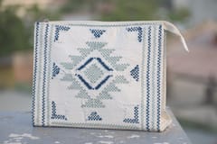 White Taat Wool Travel Pouch (Indigo)