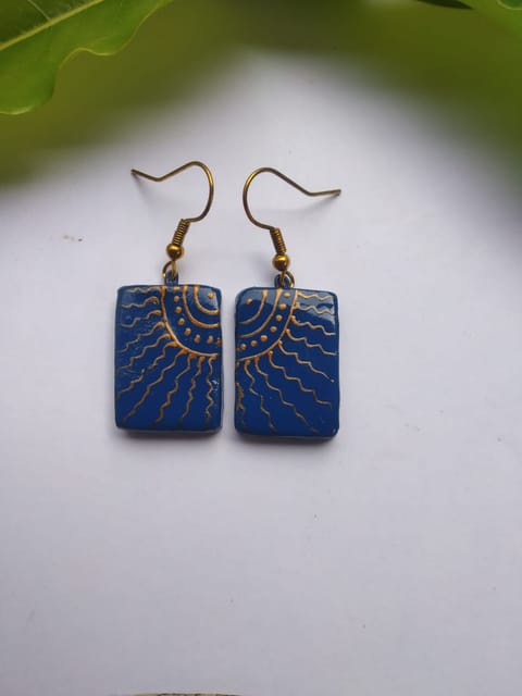 Blue Terracotta Earrings(Geometric Dangler Collection)