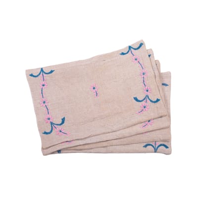 Set Of 4 Jute Table Placemat With Chikankari Embroidery