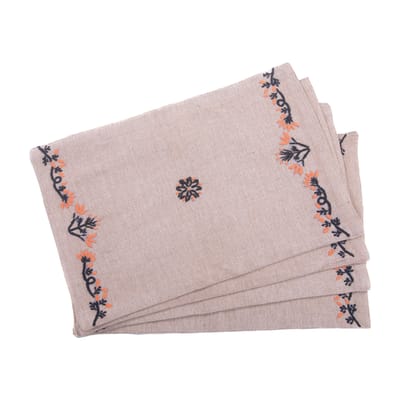 Set of 4 Rectangular Table Placemat  With Orange And Black Chikankari Embroidery
