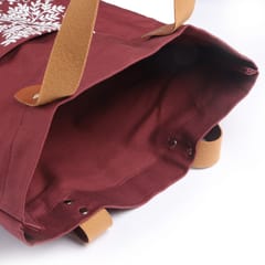 Maroon Cotton Linen | Warli Hand-painted Tote Bag