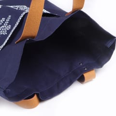 Blue Cotton Linen | Warli Handpainted Tote Bag