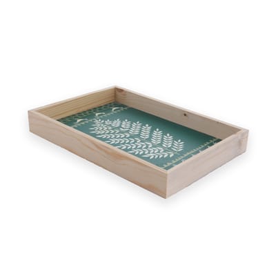 Hand-painted Wooden Warli Blue Tray
